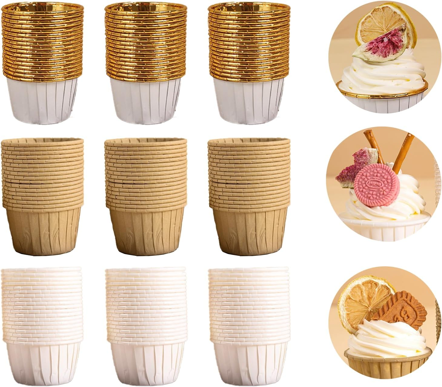 JOWILIN 150 Pcs Cupcake Paper Cups, Disposable Baking Cups, Cupcake Molds, Cupcake Liners, High Temperature-Resistant and Greaseproof Wrappers Paper, Muffin Holders for Birthday Party Wedding Baking image number 3