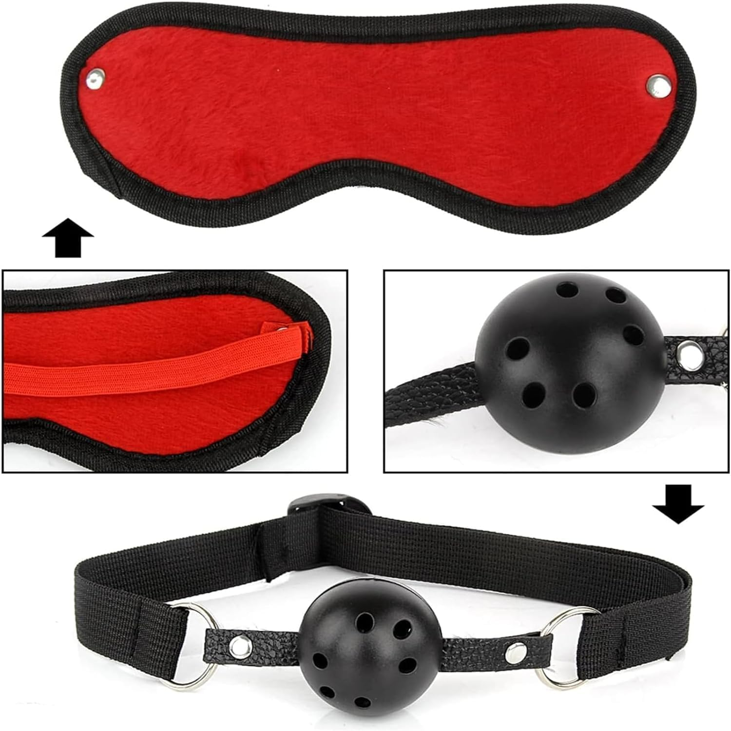 10 PCS S&M Game Tool Set for Women Men Beginners Leather Bundled Binding Set Couples Sex Adjustable Comfortable Couple Beginner＇S Toys (Color : Black+Pink) image number 5