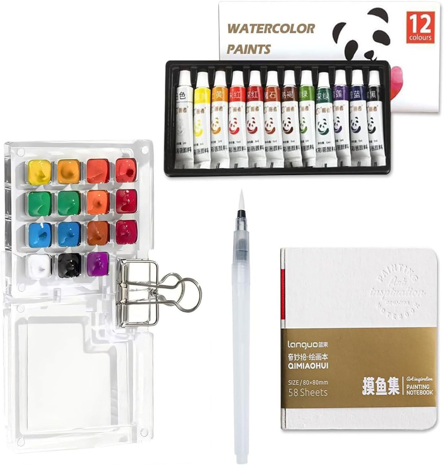 Artist Portable Watercolor Travel Kit, Travel Drawing Board, Mini Portable Watercolor Drawing Board Kit with Clip for Students (12 Color 8-Grid Set) image number 3