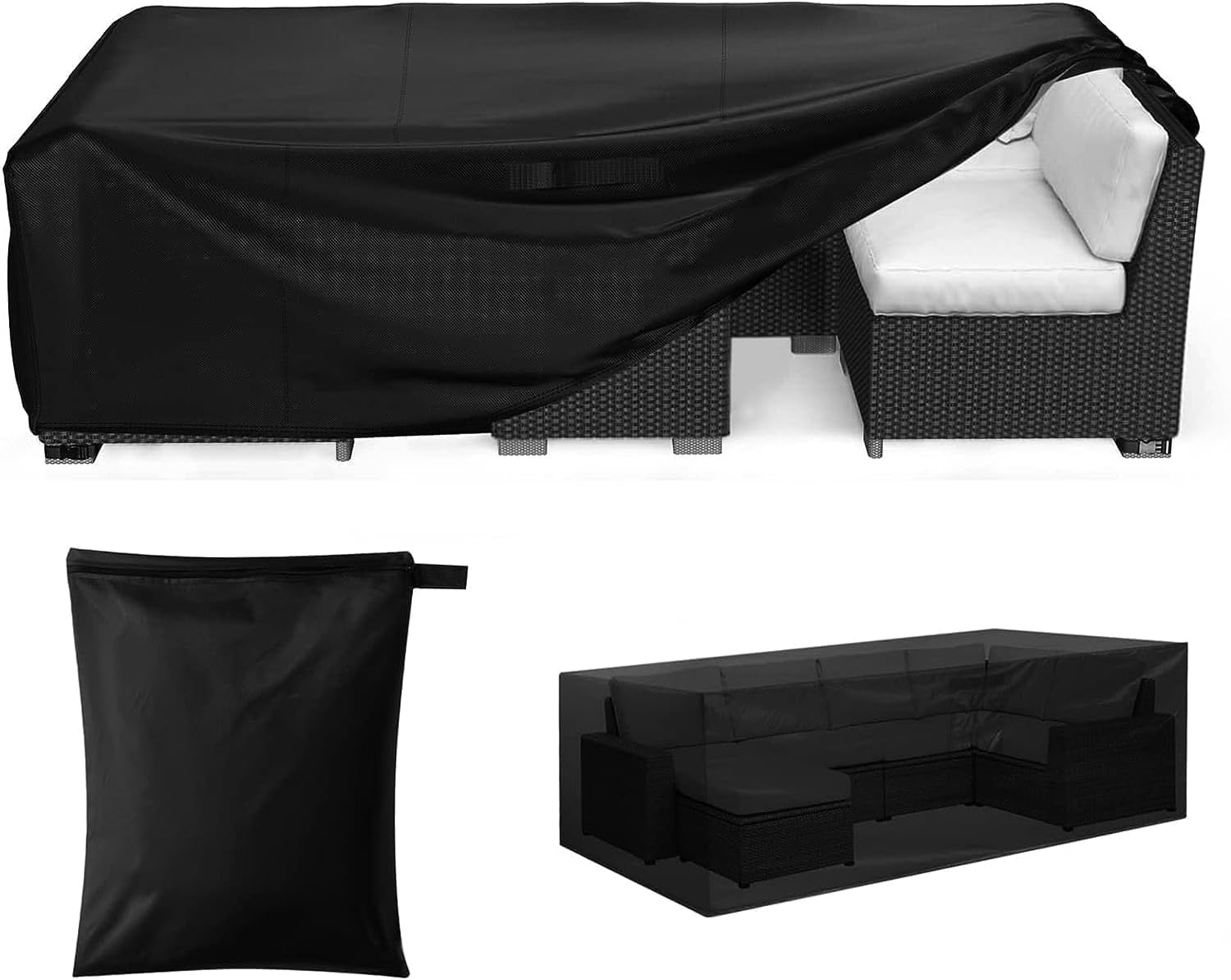 Patio Furniture Cover, 420D Garden Furniture Set Cover Waterproof, Outdoor Table and Chair Set Covers, Heavy Duty Oxford Fabric Furniture Covers Dust Proof Anti-Uv (Black, 250X200X80Cm) image number 5