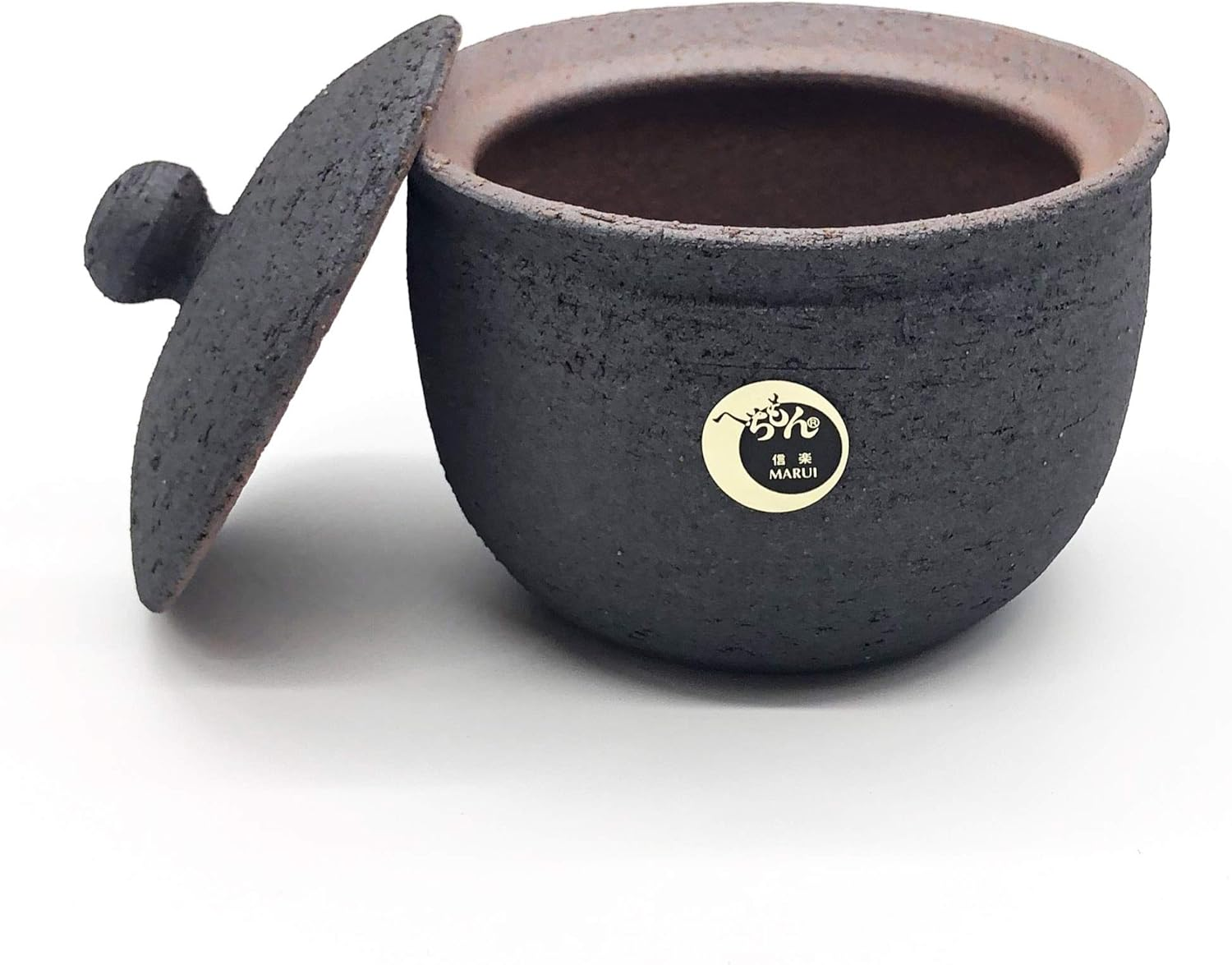 Hechimon MR-3-3537 Shigaraki Ware Moisture Absorbing and Keeping Dry Salt Jar - Large Black Canister Pottery Storage Container, Made in Japan image number 4