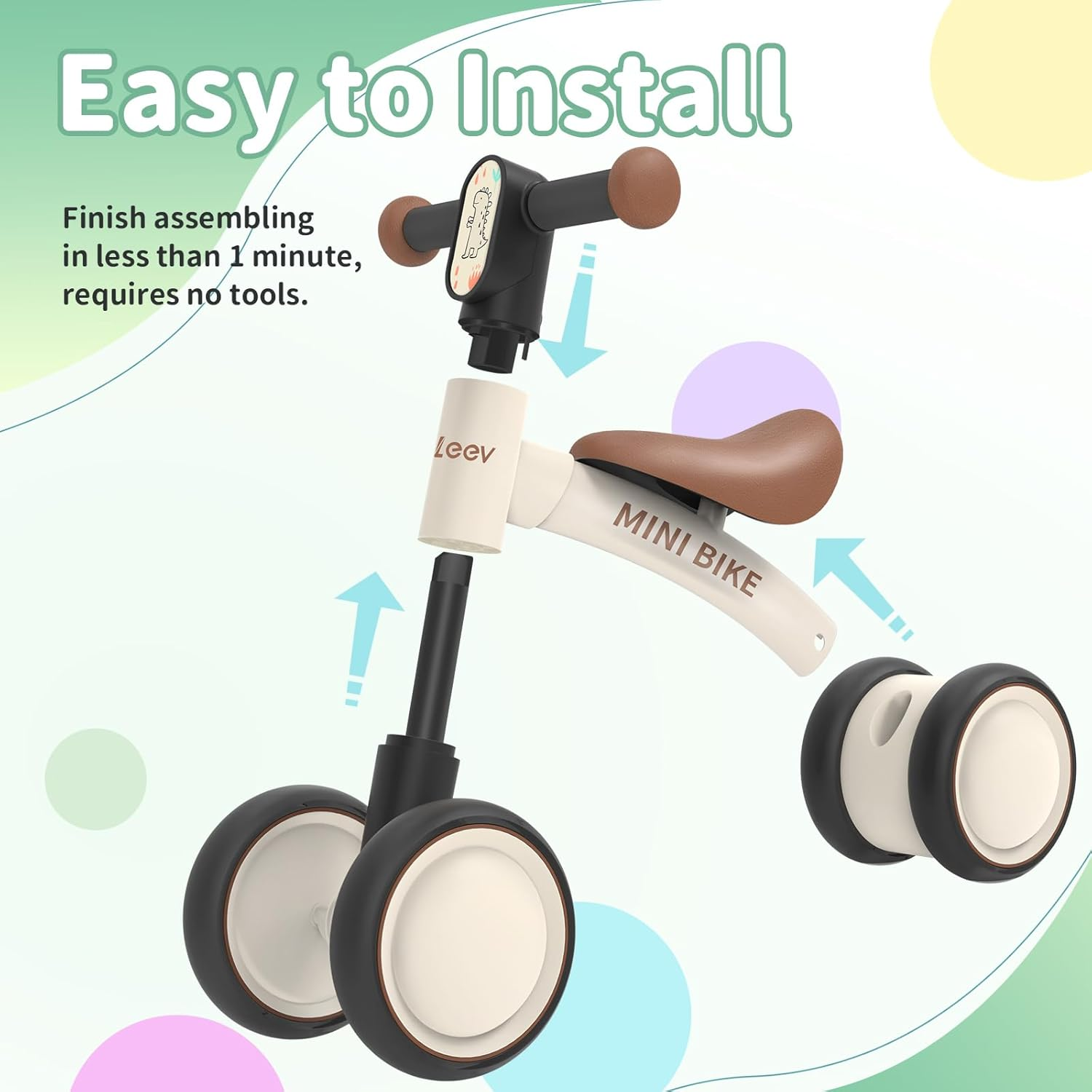 BELEEV B1 Baby Balance Bike for 1-2 Year Old, Toddler First Starter Bike for Kids Girls Boys 10-24 Month, Lightweight Walker Bike with 4 Silence Wheels, 135&deg; Safe Limited Steer, Soft Wide Seat