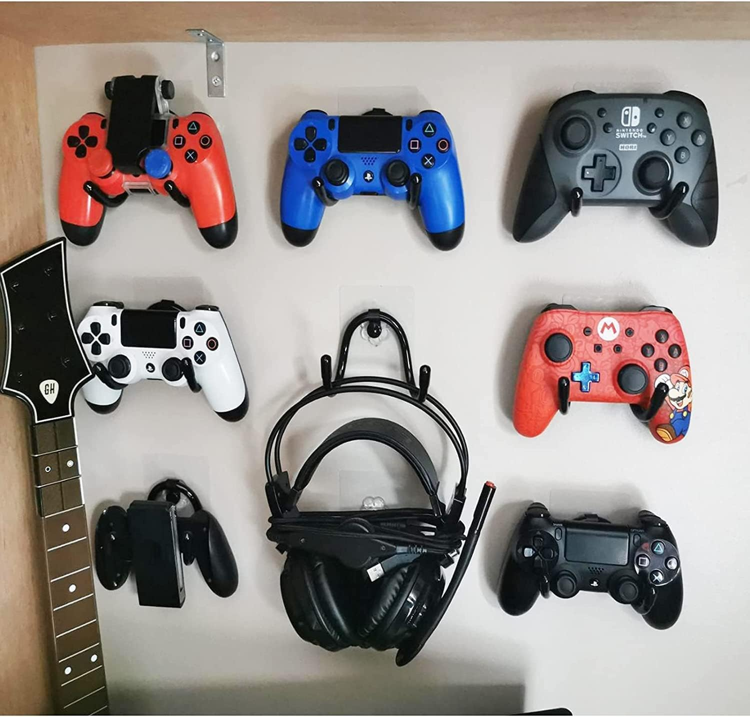 3 Pack Universal Self-Adhesive Game Controller Wall Mount Storage Organizer Stand Holder Hanger for Xbox One PS4 Switch Pro Controller,Headphone,Cables,Etc - No Drilling, Stick On