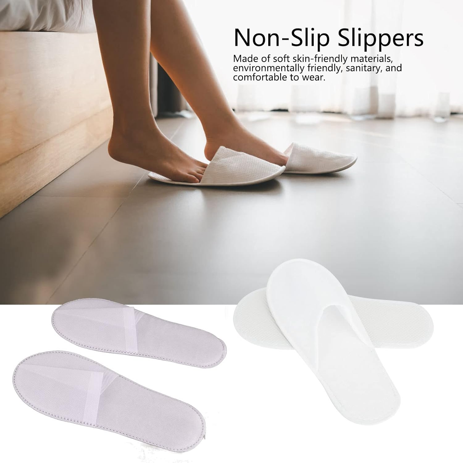 50 Pairs Disposable Indoor Slippers, Portable Unisex Non-Slip Slippers, Cotton Velvet Slippers with Closed Toe for Home Spa, Hotel, Party, Guest, Commercial Use image number 5