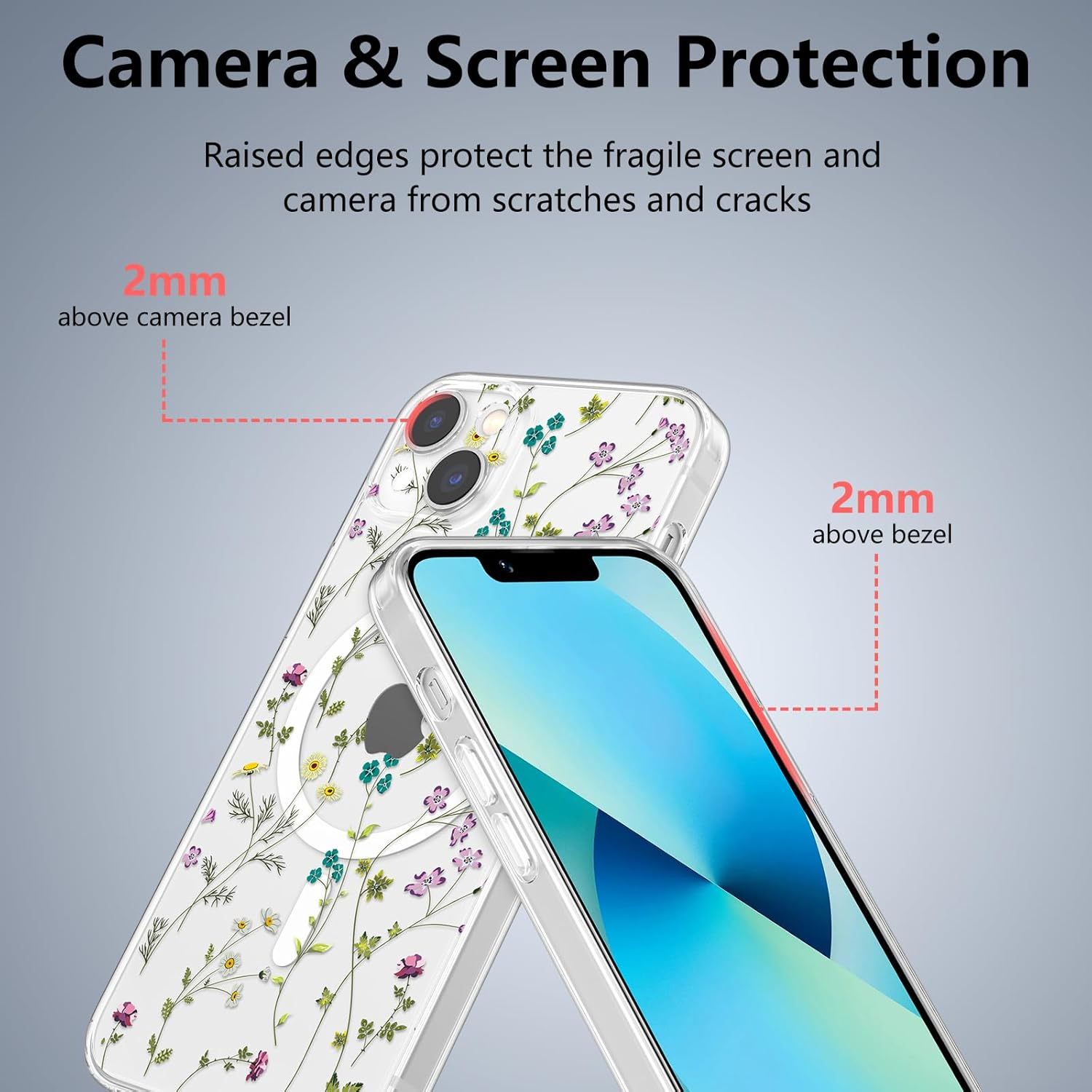 RALEAVO for Iphone 13 Case Compatible with Magsafe Clear Floral Cover with Flower Branch Pattern for Girls Women Slim Cute Hard Back Shockproof Phone Case for Iphone 13,Transparent image number 5