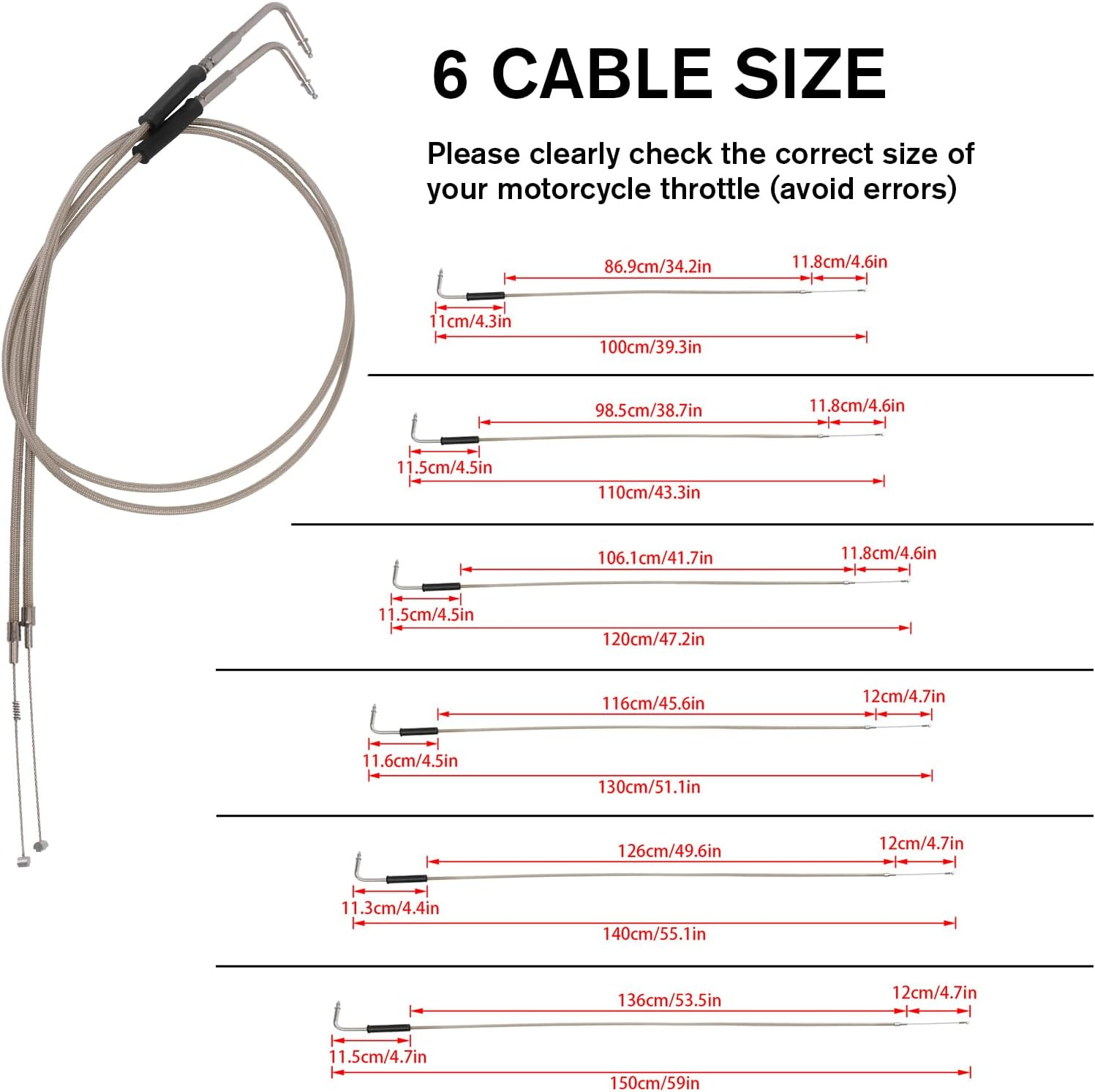 CHIFUN Motorcycle Throttle Idle Cable Braided Wire Kit Stainless Steel 39" Long Throttle Gas Cable Compatible with Harley Dyna Softail XL 883 1200 Fat Boy Heritage Road King image number 4