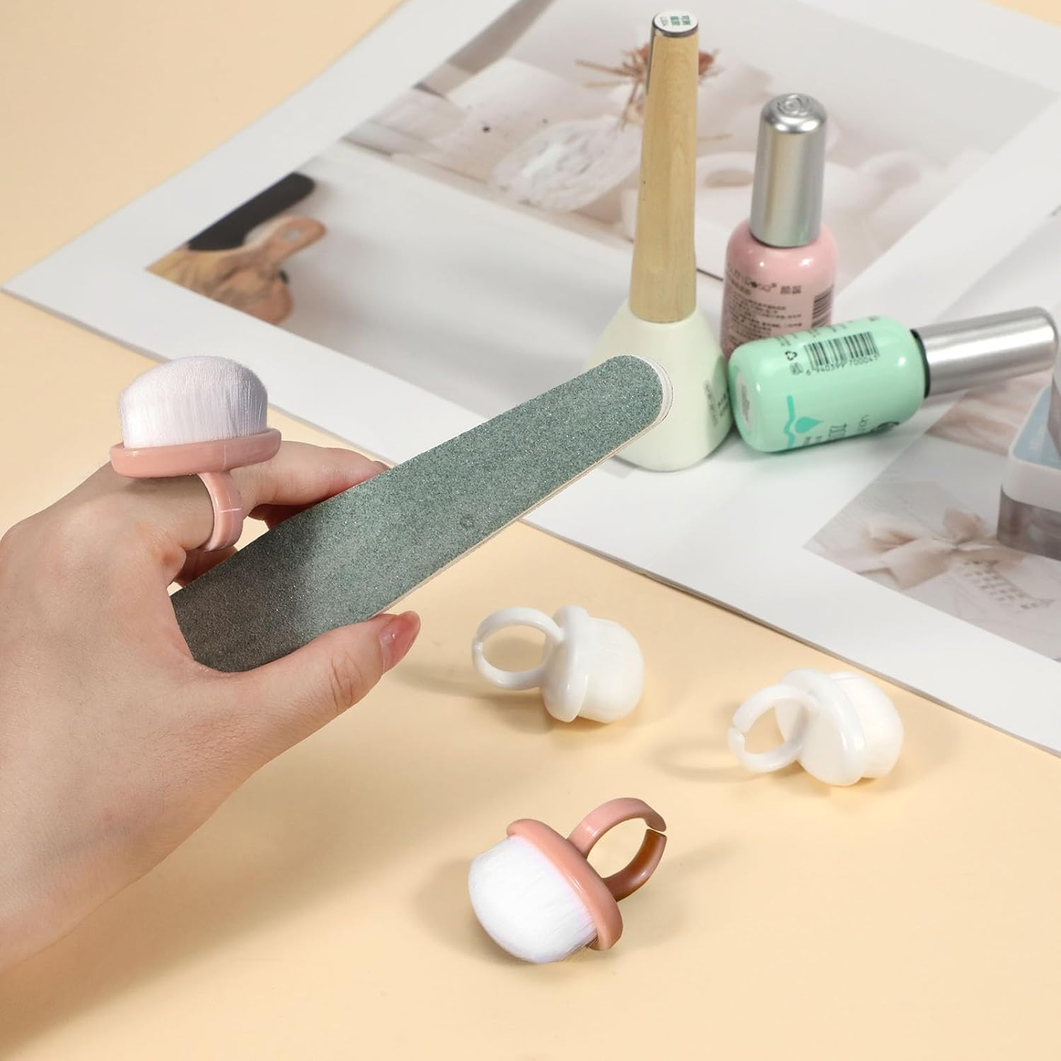 4Packs Nail Dust Cleaning Brush Ring,Soft Brushes for Clean up Fingernails and Toenails Small Portable Nail Scrubber Brush Nail Duster Tools for Manicure and Pedicure (Pink and White) image number 6