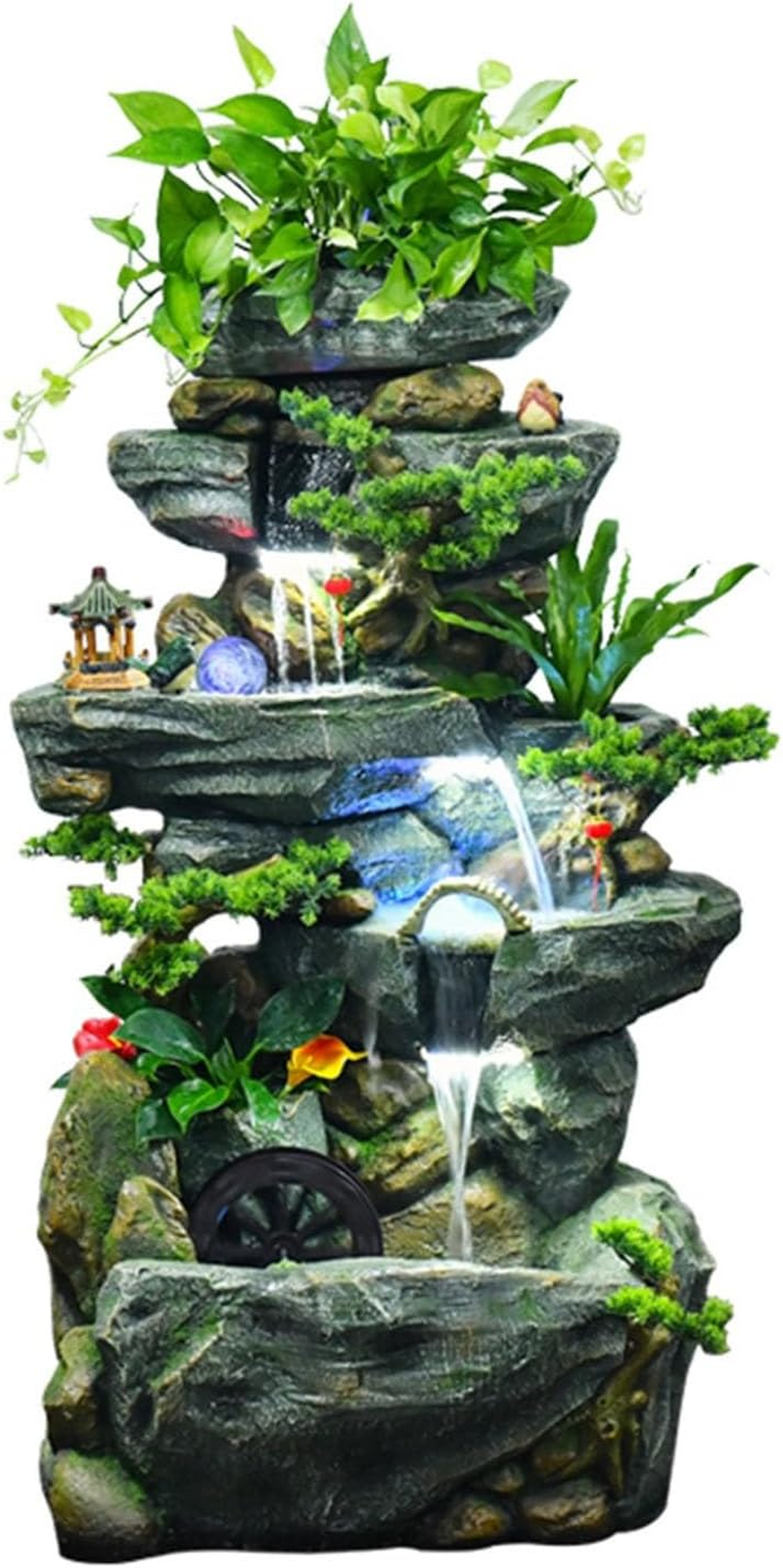 Outdoor Fountain Large Floor Standing Water Fountain with Decoration with Feng Shui Wheel and Rockery for Living Room Office Garden(Large) image number 4
