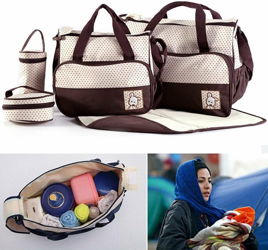 AIMALL 5-Piece Mum Bag Set with Diaper Pad, Floral Canvas Baby Changing Kit - Insulated Bottle Holder & Food Pouch, Shoulder Handbag image number 5