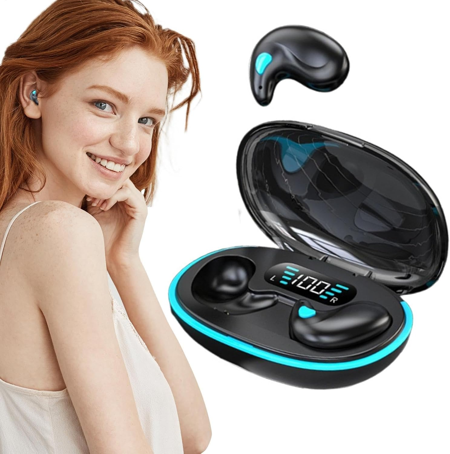 Bone Conduction Sleep Wireless Earphones,Wireless Invisible Earbuds,Lightweight Sleep Wireless Headphones with Sleep Mode, Side Sleeper Sleep Earbuds Clear Calls for Smartphone, Tablets - White image number 3