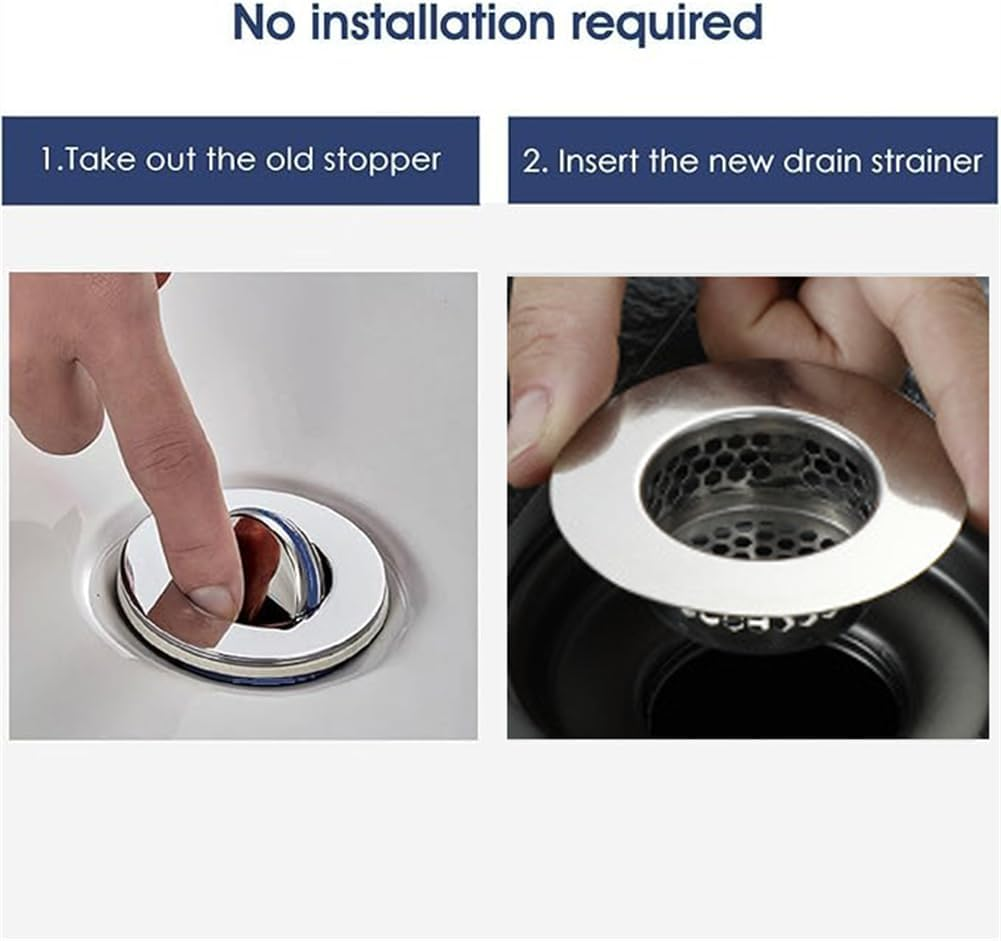 Bathroom Sink Strainer (2 Pack), Bathtub Drain Cover Lavatory Sink Drain Strainer Hair Catcher for Laundry Utility RV Sink, Stainless Steel Drain Filter. Fit Hole Size from 1.25" to 1.60" image number 2