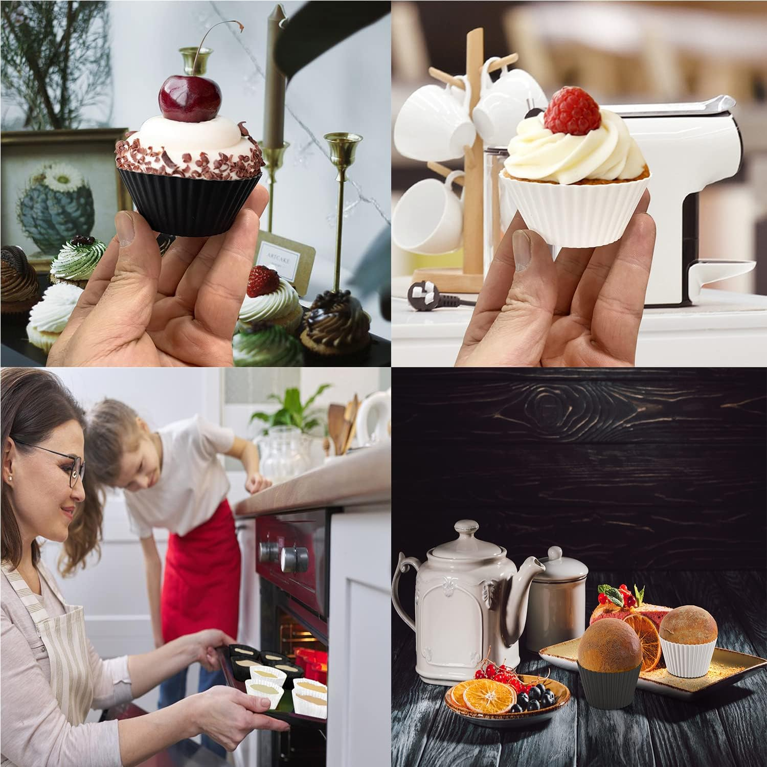 Reusable Silicone Baking Cups, Silicone Baking Molds, Matte Black and Matte White 24 Pack. image number 5