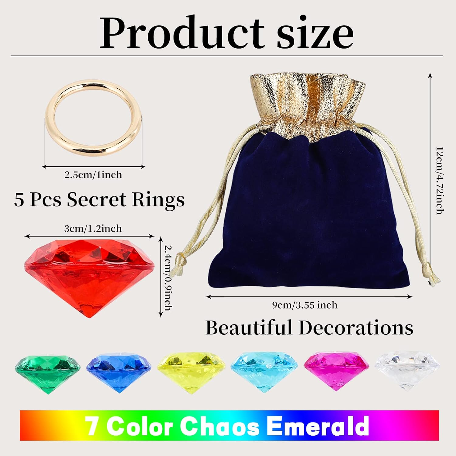 ZCYSRLQIN 12 Pcs Chaos Emeralds Gold round Ring Set Acrylic Diamond Gemstone Jewelry Alloy image number 5