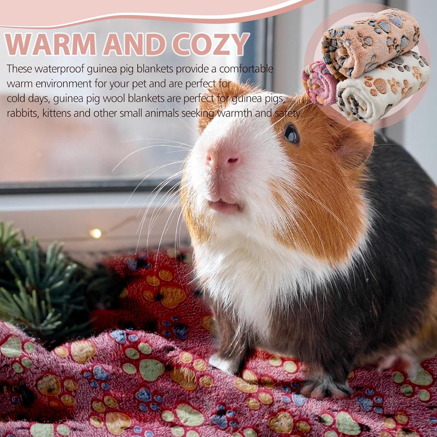 WIYETY Pack of 3 40 X 60 Cm Waterproof Guinea Pig Blankets: Guinea Pig Fleece Blankets Washable Small Animal Fleece, Warm Fluffy Puppy Blanket for Kittens Small Animal Mats, for Rabbits, Hamsters image number 2