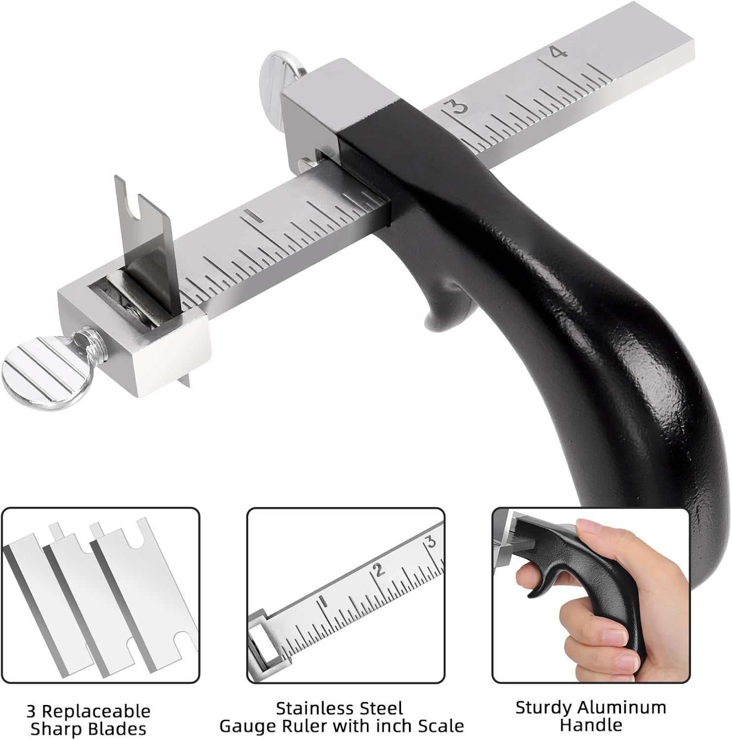 Glarks Belt Hand Cutting Tool with Aluminium Handle, Black Leather Strap Cutter, Strip Gauge Tool for Leather Craft image number 1