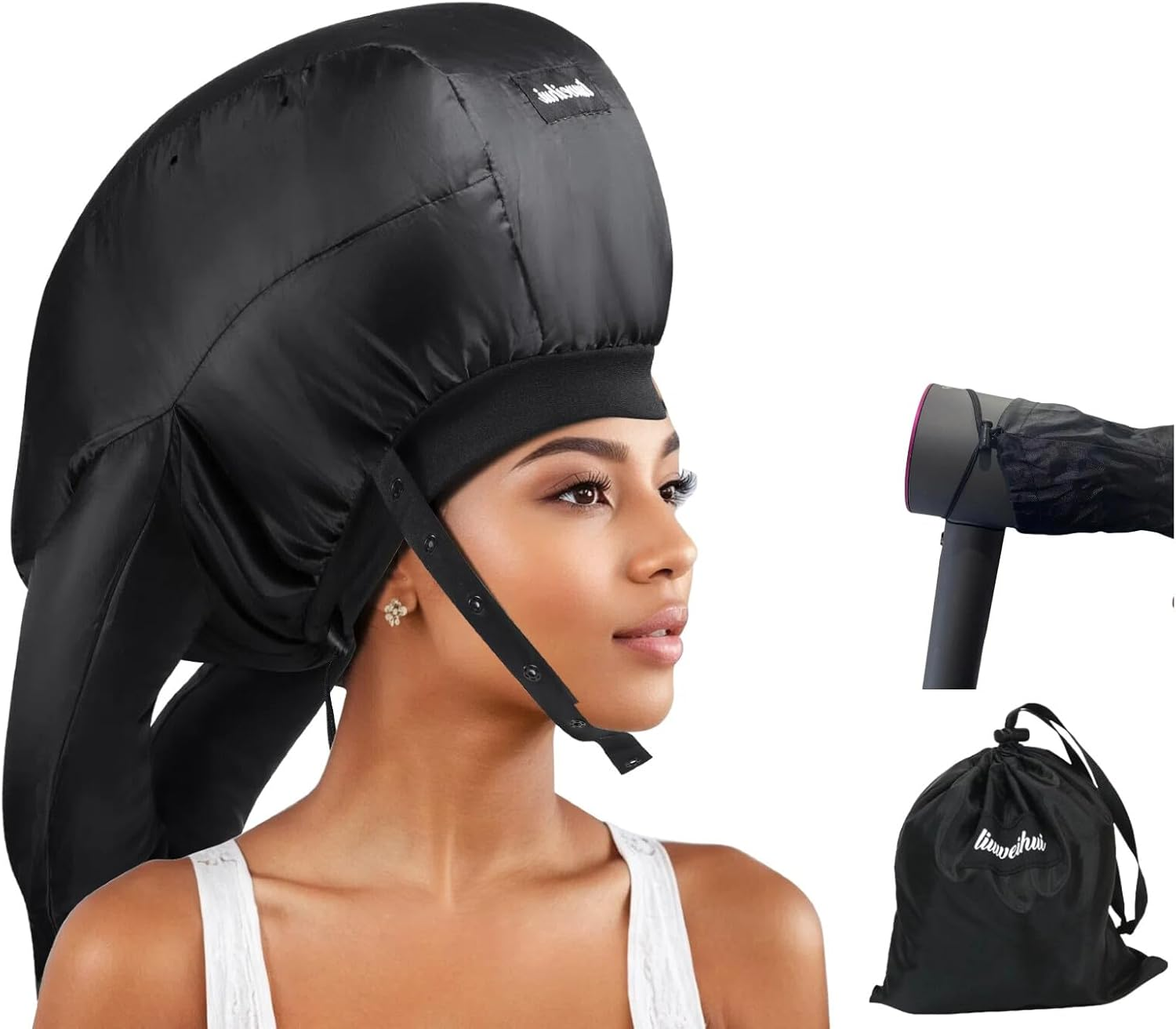 2025Ultimate Hooded Hair Dryer Cap, Hair Dryer Bonnet Attachment for Curly Hair， Your Ideal Hair Diffuser Solution-Large Capacity Hair Dryer Cap for Quick Styling of Curly Hair (Black)