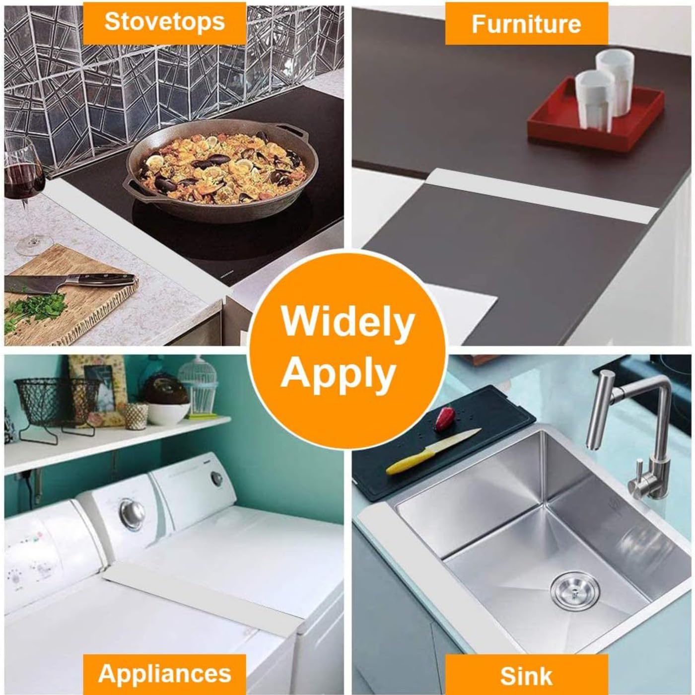 FL-WITHYOU 2 Pack Flexible Kitchen Stove Gap Covers, Silicone Gap Fillers between Counter and Stovetop, Oven, Washer, Dryer, Easy to Wipe (White, 64Cm) image number 3