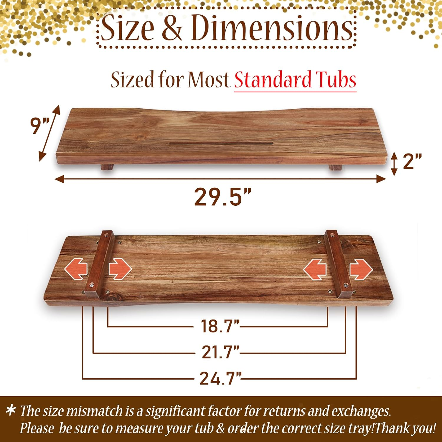 Premium Acacia Wood Bathtub Tray Caddy with Adjustable Legs, Minimalistic Design Bath Tray for Tub, Bathtub Accessories, Fit Standard Bath Tubs, Gift Idea for Women image number 3