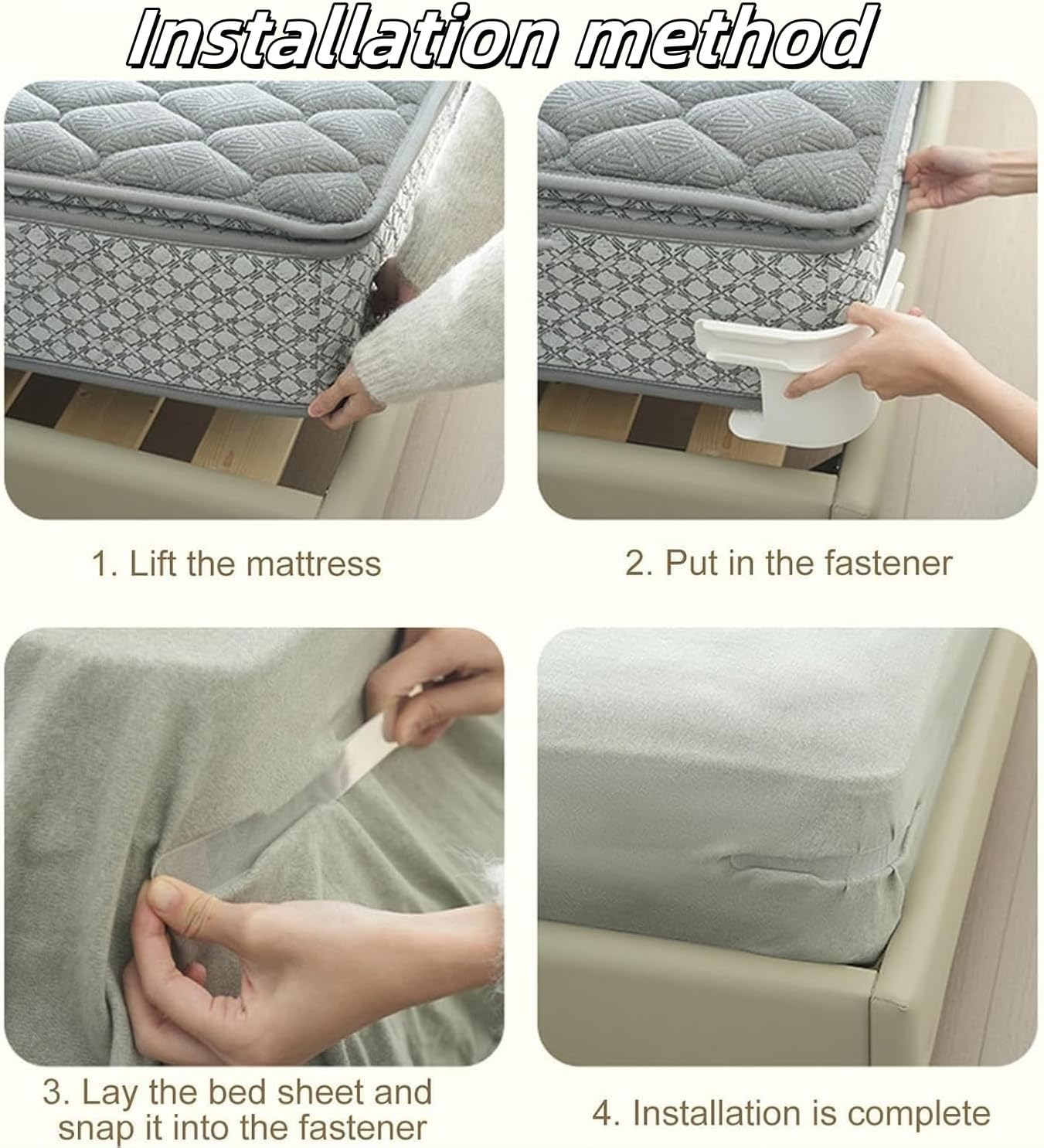 4Pcs Heavy Duty Bed Sheet Holders Straps with Lock Strips, Bedsheet Corner Tightener Clips to Secure Mattress Protectors & Bedding, Bed Sheet Fasteners (White) image number 5