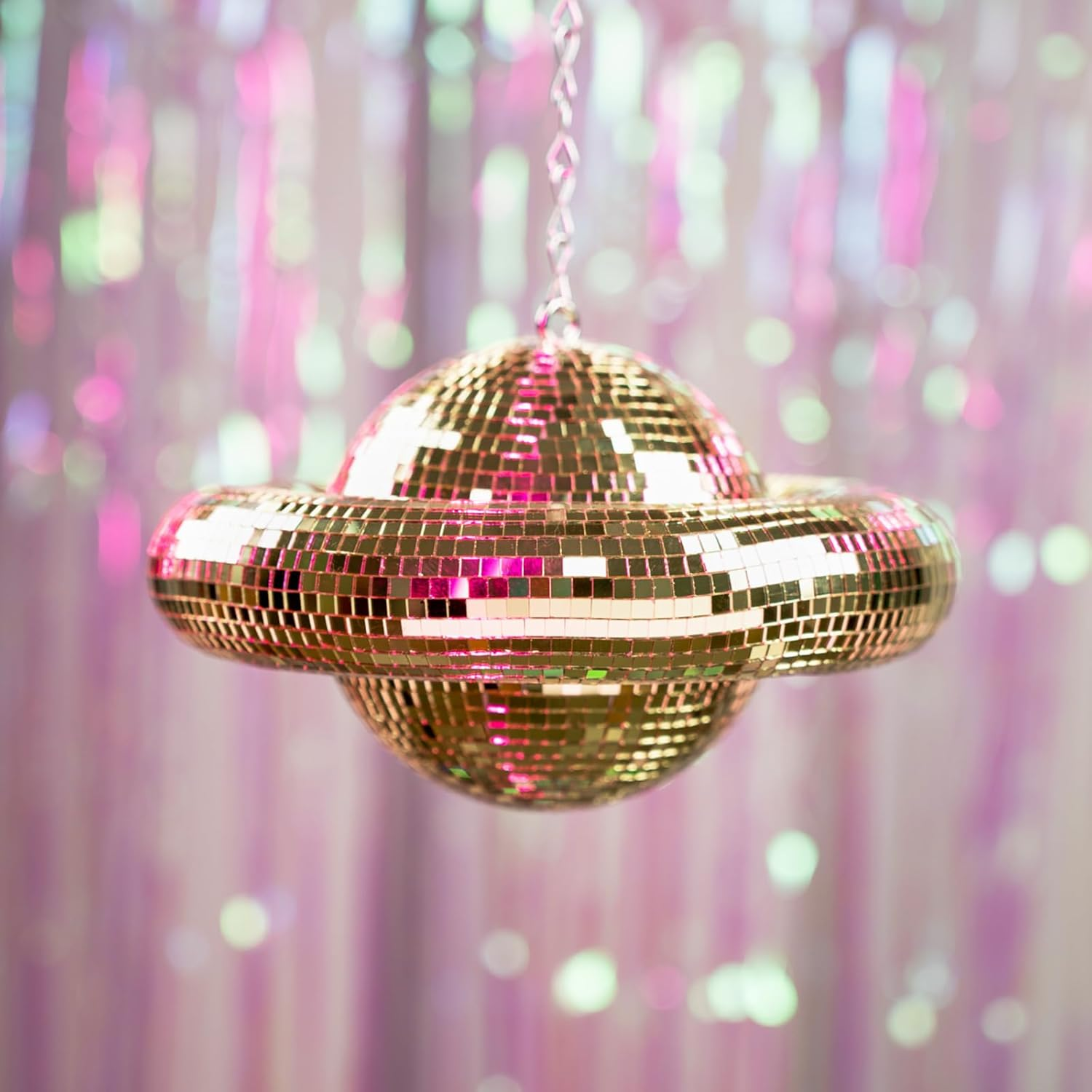 Disco Ball Planet Shaped D&eacute;cor - Gold Disco Balls Decorations for Party,Room, Home, Bar, KTV, Hanging Disco Decor Retro-Reflective Disco Ball Lights Funky Home Decor (9 Inch) - Gold image number 6