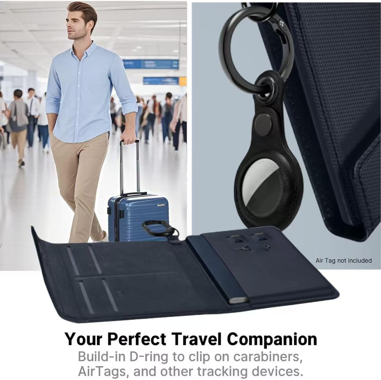 Lyvixora Passport Bag & RFID Passport Wallet - Family Passport Holder with RFID Blocking Technology, Travel Document Organizer Protector, Card Pin Included, a Perfect Travel Accessories - Navy Blue image number 2