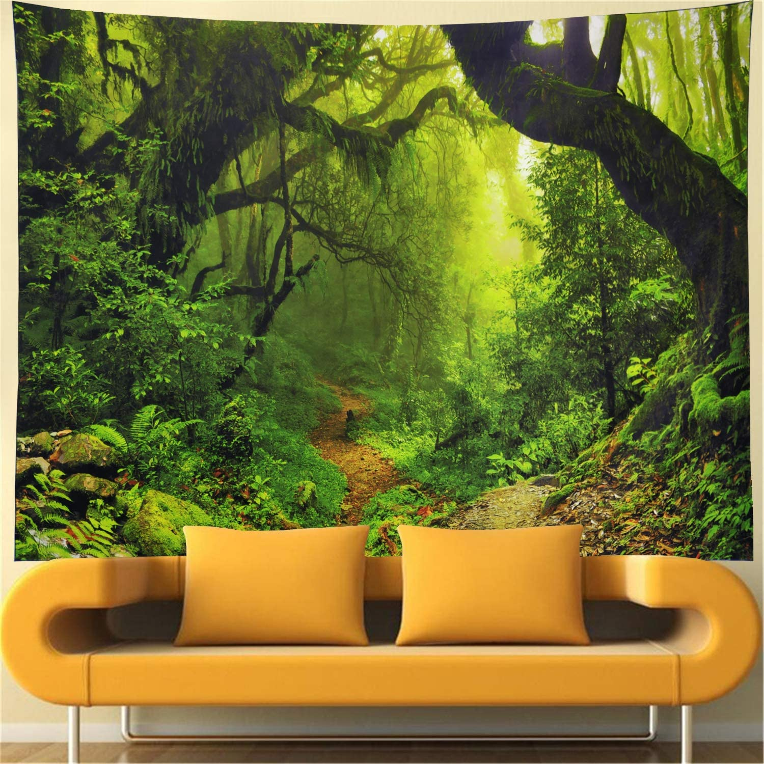 Leofanger Misty Forest Tapestry Magical Nature Green Tree Wall Tapestry Rainforest Landscape Tapestry Wall Hanging Bohemian Psychedelic Tapestry for Bedroom Living Room Dorm (70.8 &times; 92.5 Inches) image number 5