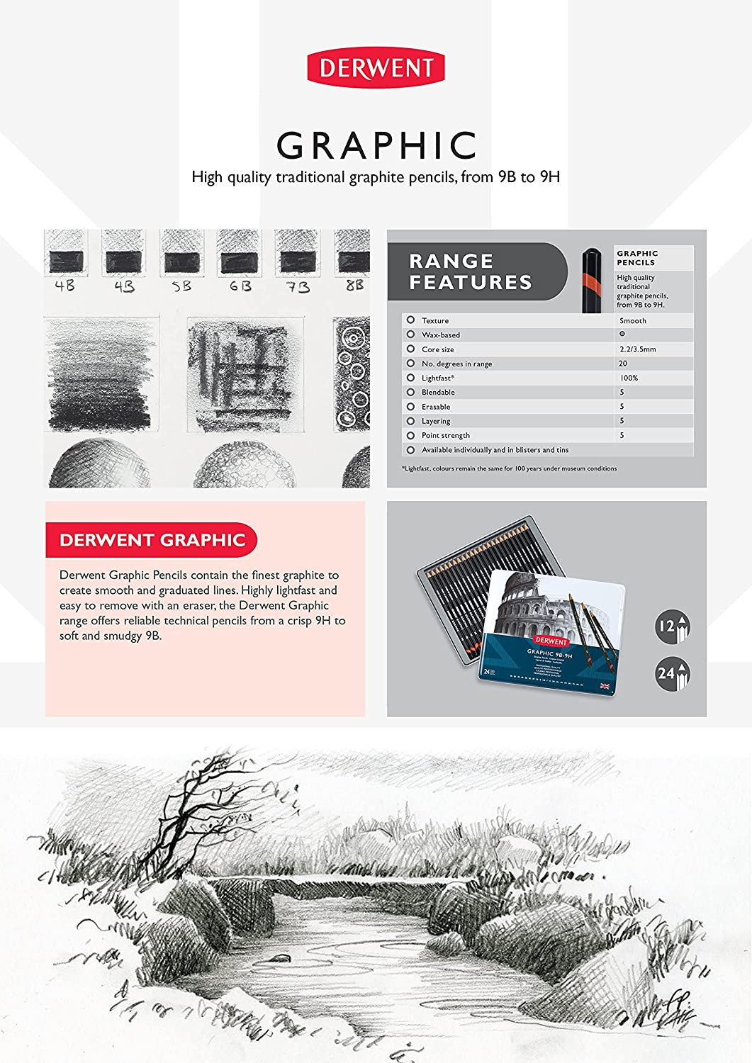 Derwent Sketching Collection, Drawing & Writing, Set of 48 Pencils in a Wooden Gift Box, Ideal for Sketching, Professional Quality, 0700759 image number 6