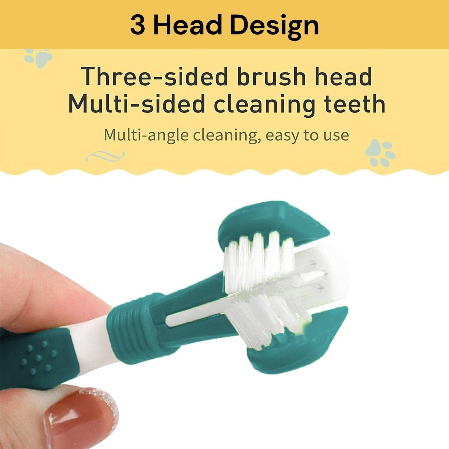 EZONEDEAL Three Sided Pet Toothbrush 360-Degree Pet Toothbrush Bad Breath Tartar Teeth Care Tooth Cleaning for Puppy, Small Dog and Cat (Dark Green) - Dark Green image number 3