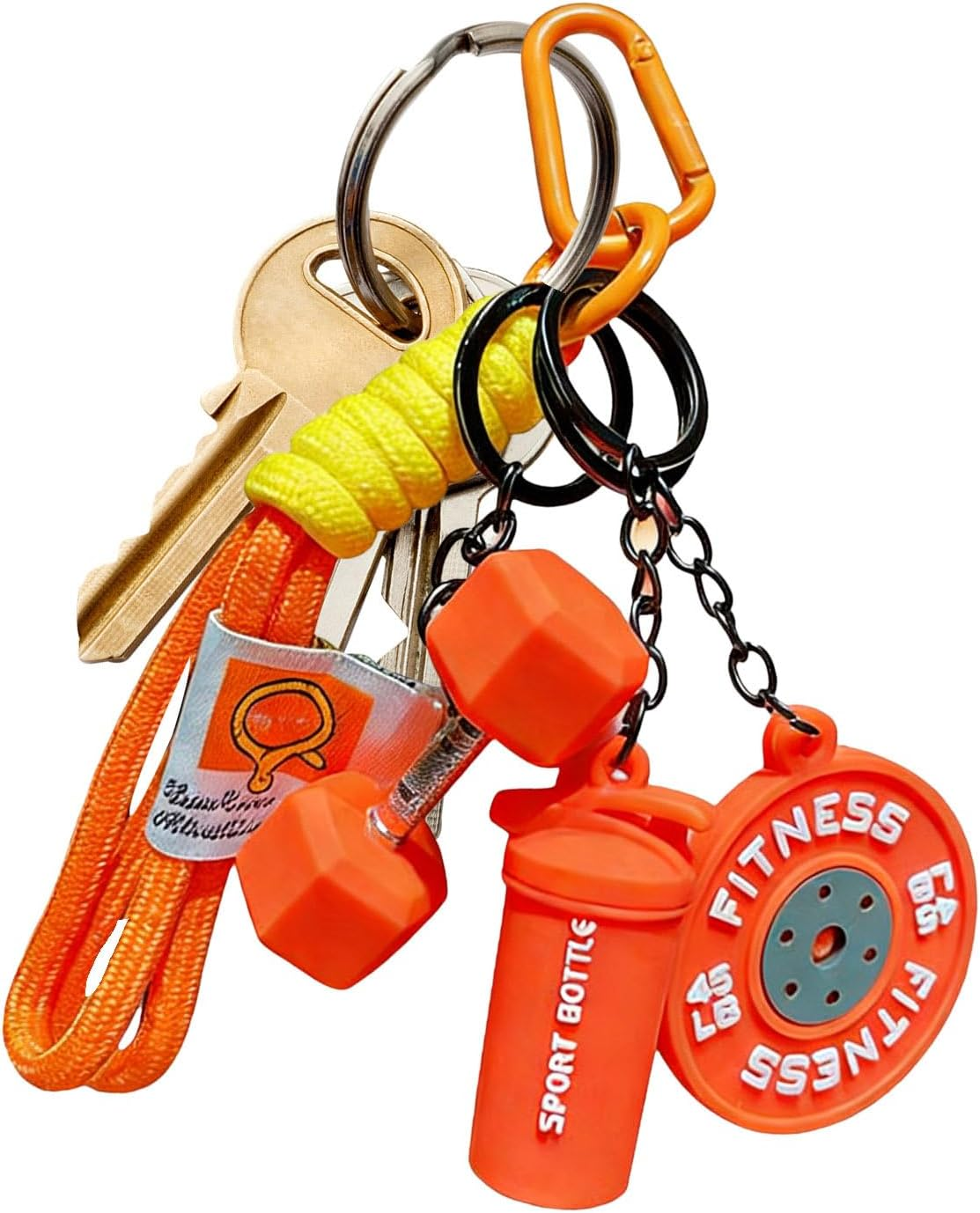 Gym Keychain - Cute Dumbbell Design, Lightweight Metal Build | Detail Pocket Size Accessory Fitness Keyring for Men Women Birthday Party Travel School Club Office - Orange image number 5