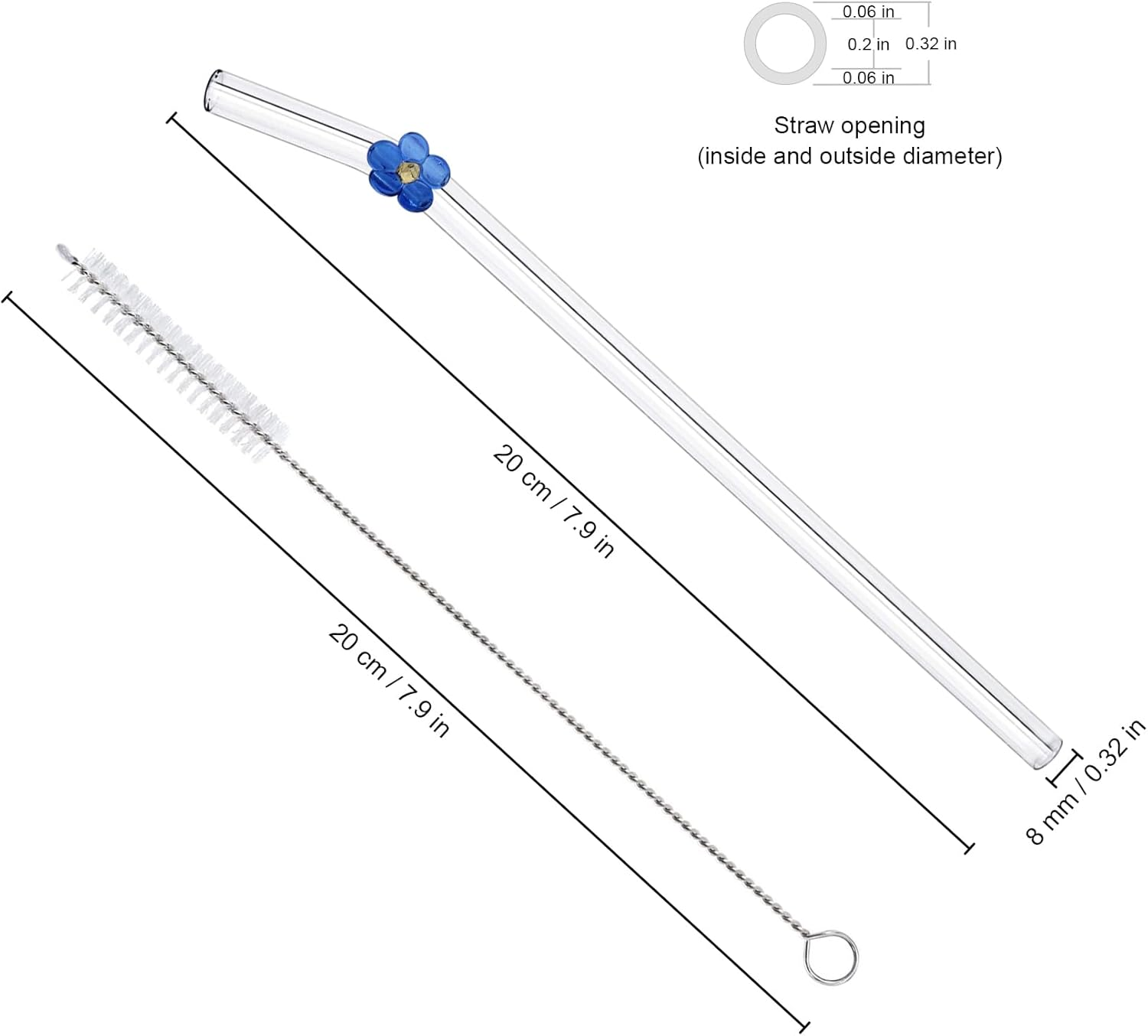 DUMING-IN 6 Pcs Reusable Glass Straws with 2 Cleaning Brushes, Cute Colorful Flower Glass Straw Shatter Resistant, Reusable Straws Dishwasher Safe for Smoothies, Milkshakes, Juices, Teas image number 3