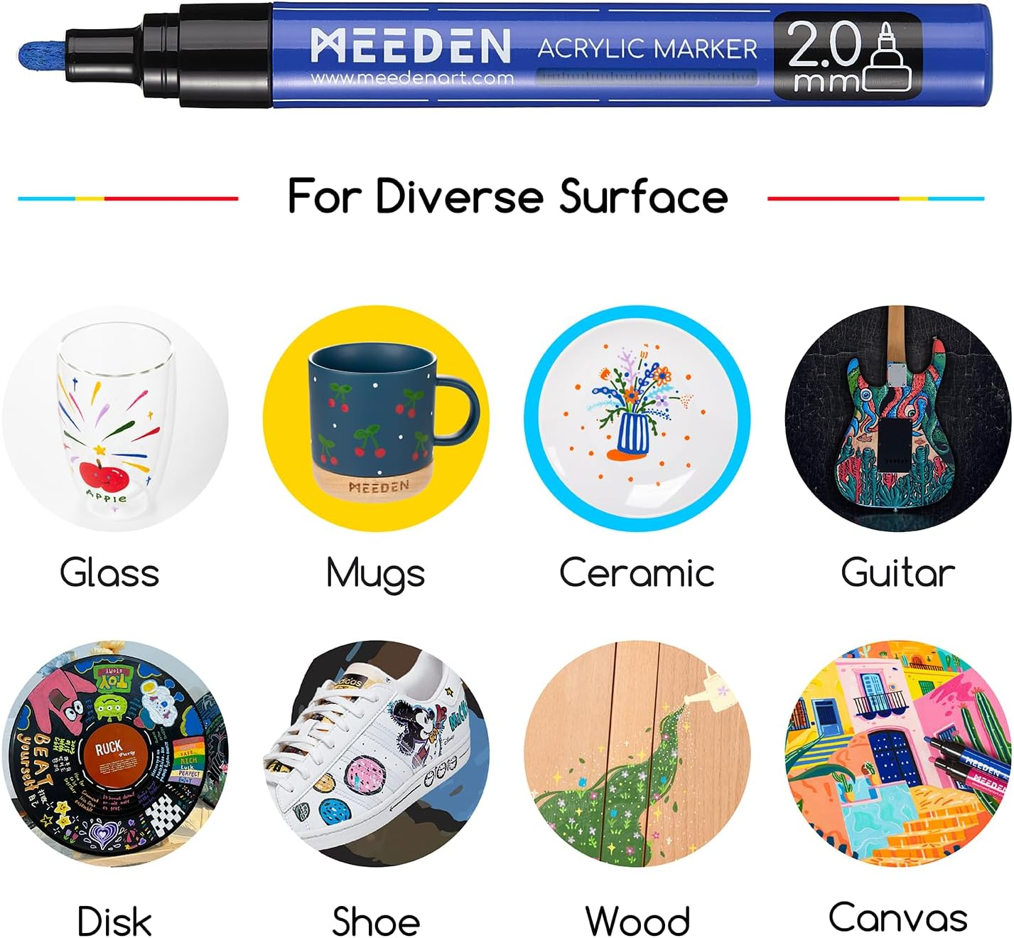 MEEDEN Artist 30 Colors Acrylic Paint Markers - 3X Visible Large Capacity Acrylic Paint Pens with Upgraded Nylon Tips, Quick Dry Marker Pens for Rock Painting, Wood, Canvas, Stones, Glass, Fabric image number 5