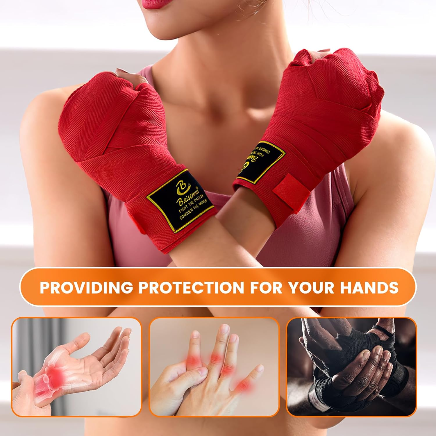 4 Pcs Boxing Hand Wraps, Elastic Bandages Training Wrist Support Inner Gloves Boxing Wraps for Muay Thai MMA Kickboxing Gym Fitness Combat Sports Men Women Martial Arts Protective Gear image number 3