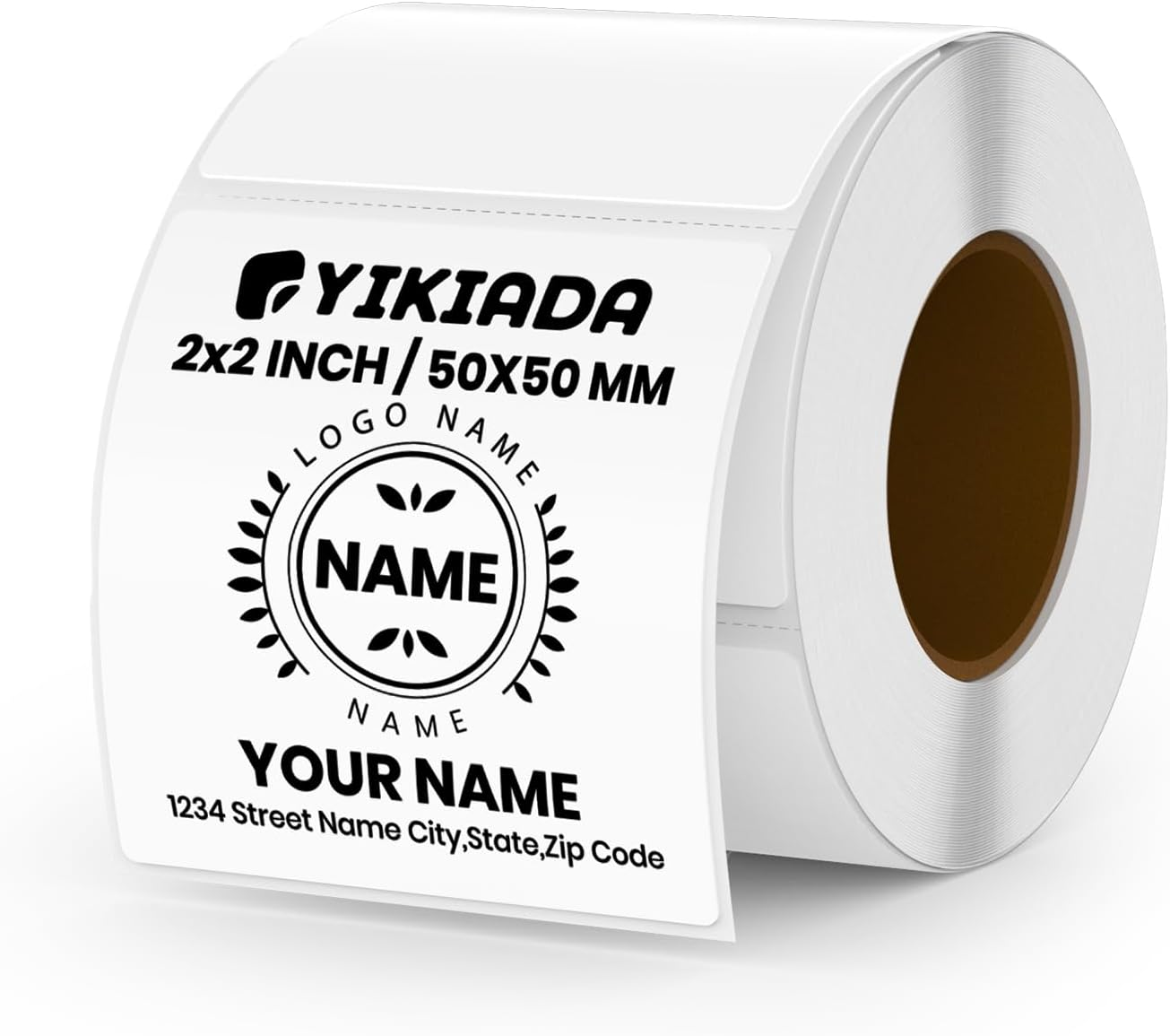 YIKIADA White Direct Thermal Labels Self-Adhesive 2 Inch X 2 Inch Rectangle Printer Stickers Waterproof Vinyl Decal Nametag for QR Code Adress Busineses & Warehouses 500 PCS per Roll - Brown image number 4