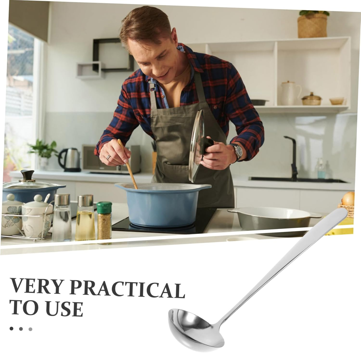 Cabilock Stainless Steel Soup Ladle for Home Kitchen Water Scoop with Comfortable Grip Multi-Functional Cooking Utensil for Soups Stews and Hot Pots image number 4