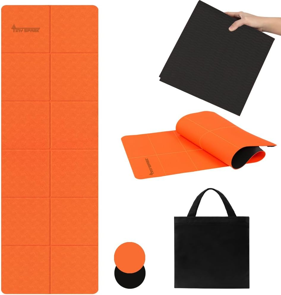 Foldable Yoga Mat,6Mm TPE Yoga Mat,Double Layers Exercise Mat with Anti-Slip Function&A Storage Bag for Yoga,Pilates and Fitness Exercise,Compact Fitness Mat 183Cm*61Cm* 6Mm