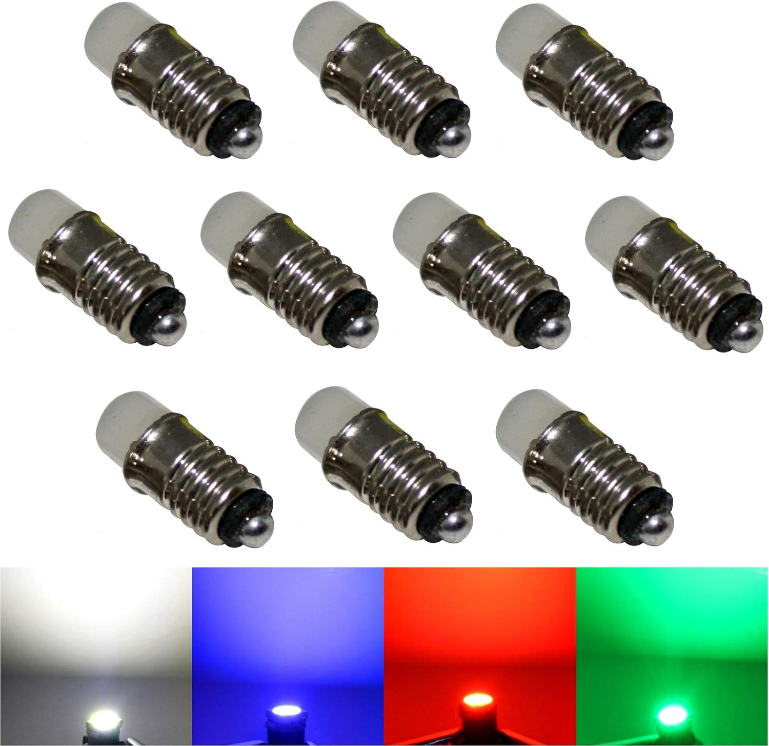 10X LED E5.5 Light Bulb 12 V Cold White Blue Green Red (Cool White) Model Making