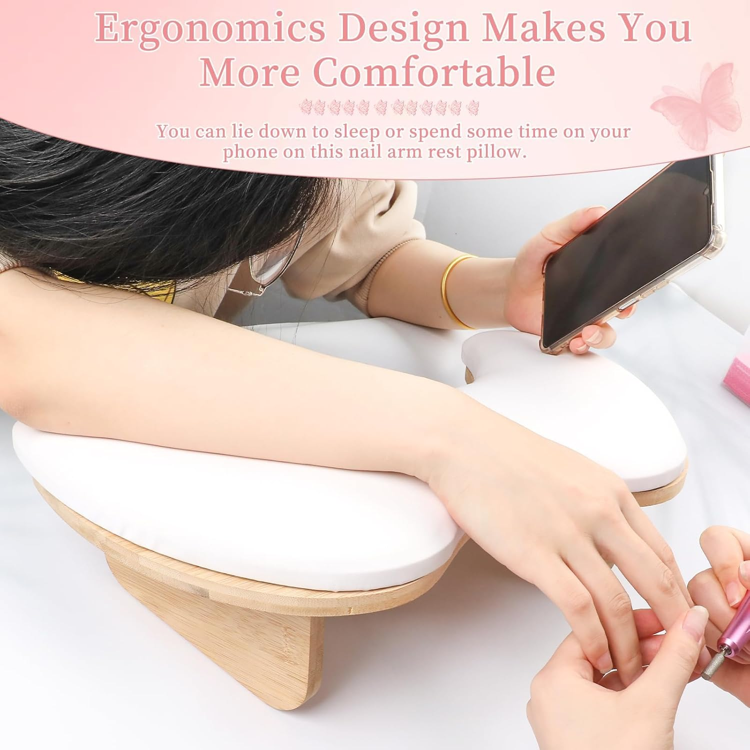 U-Shaped Arm Rest for Nails Tech, Nail Arm Rest with Detachable Brackets Microfiber PU Leather Manicure Hand Rest Pillow for Nail Tech Haves Manicure Tools (White) image number 3