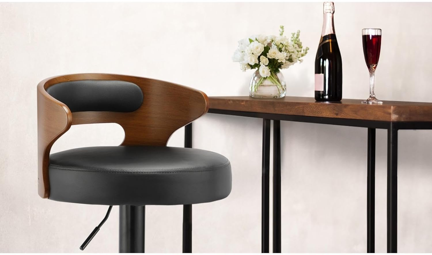 Oikiture Bar Stool Set of 4 Home Kitchen Barstools with PU Leather Seat and Gas Lift Barstools in 57-77Cm Height and Footrest Swivel Chair Set for Home Bar Dining Room, Black image number 6