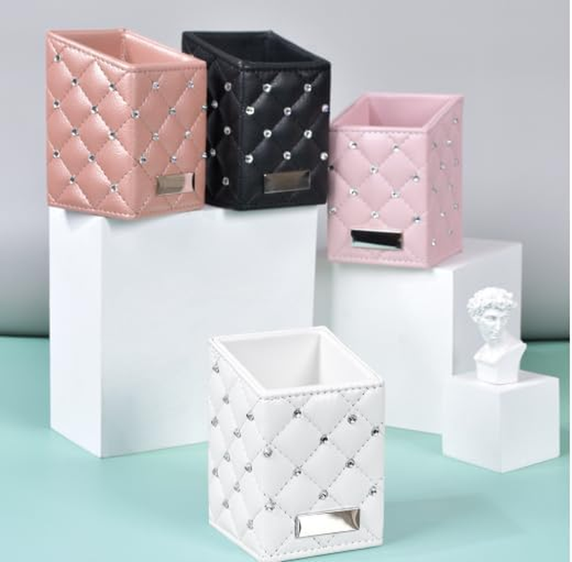 Makeup Brush Holder Brushes Cup PU Make up Brush Case Bag Storage for Women (White, 10.5 * 7 * 7CM)