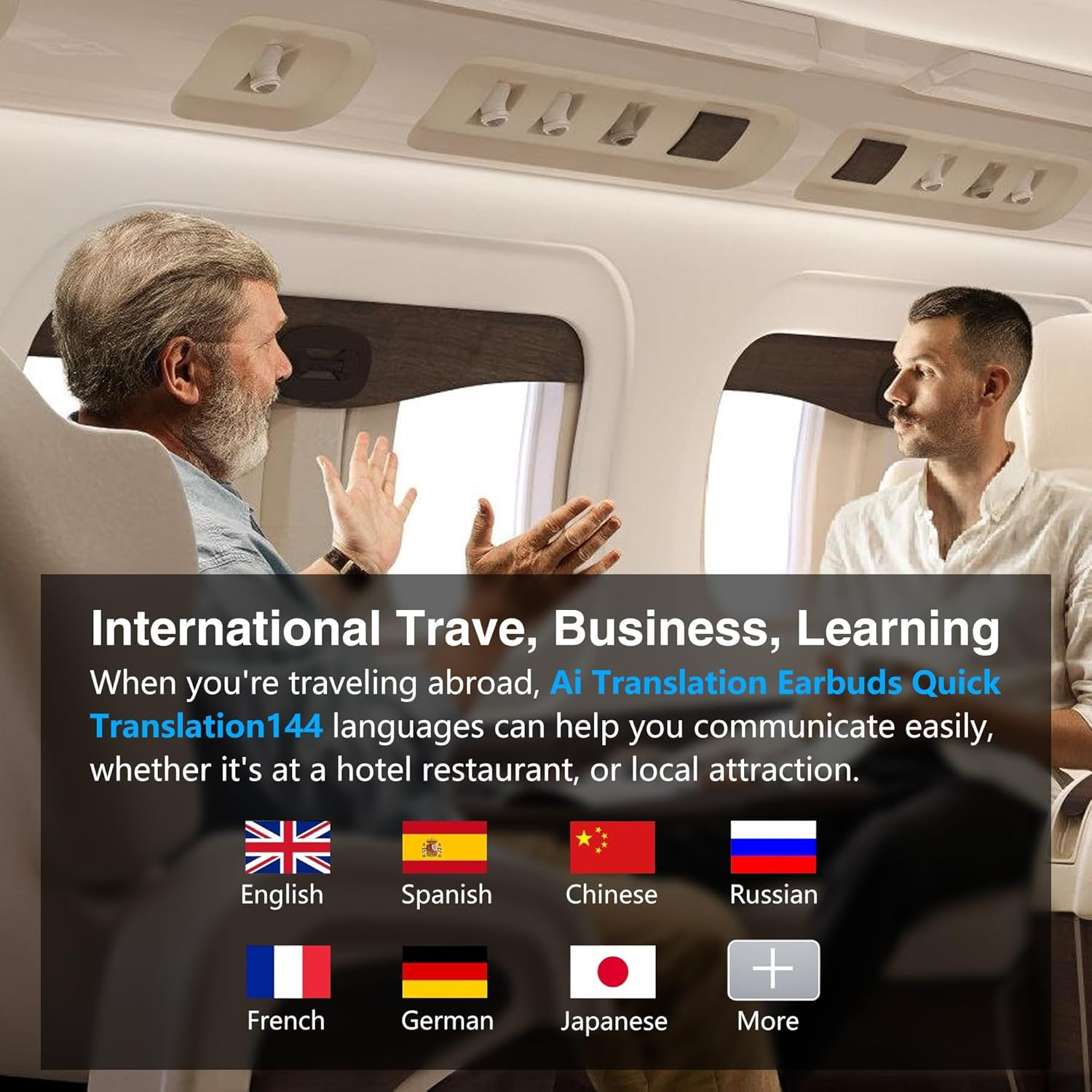 AI Translation Earbuds Real Time - Translator Earbuds for 144 Languages, Open-Ear Design, LED Display 3-In-1 Translation Headphones, Aud&iacute;fonos Traductores, Perfect for Travel & Business (Black) image number 1