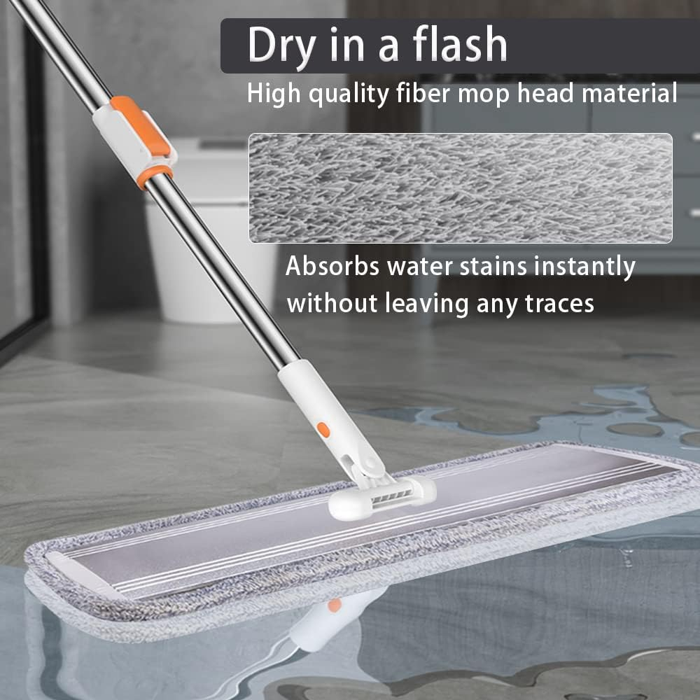 Microfiber Flat Mop 32 Inch Commercial Large Wide for Hardwood Laminate Tile Floor Cleaning - 360 Rotating Dust Wet Mop with Stainless Steel Handle and 4 Reusable Pads - Spin Mop Set image number 4