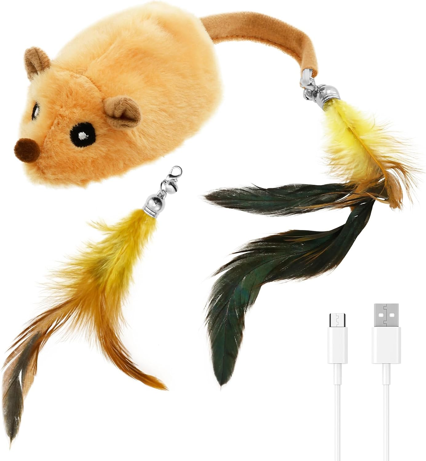 Interactive Cat Toys Mouse Moving Cat Toys Mouse for Indoor Cats, Safe Mouse Toy Feather Bell Tail Realistic LED Cat Mouse Toys Versatile Rechargeable LED Cat Mouse Toy (Grey)