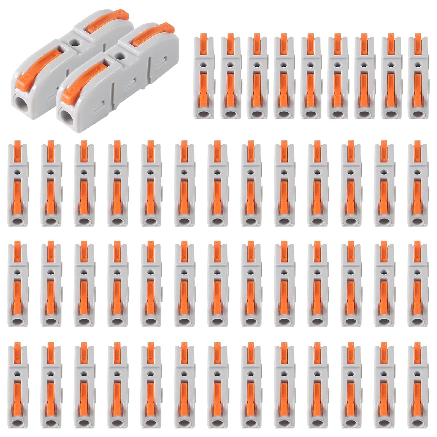 QCCAN 50Pcs Lever Wire Connectors, 1 to 1 Inline Assemblable Cable Connector, Electrical Connectors Wire Terminals for Any Circuit Inline Splices 24-12 AWG image number 3