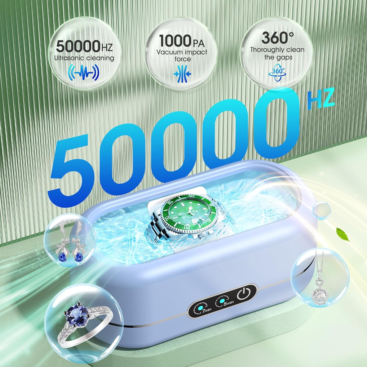 Professional Ultrasonic Jewelry Cleaner with Digital Timer,50Khz Ultrasonic Cleaner Machine with 304 Stainless Steel for Jewelry,Eyeglasses, Rings, Coin, Watch Strap, Dentures, Hygiene Items (Blue) image number 1