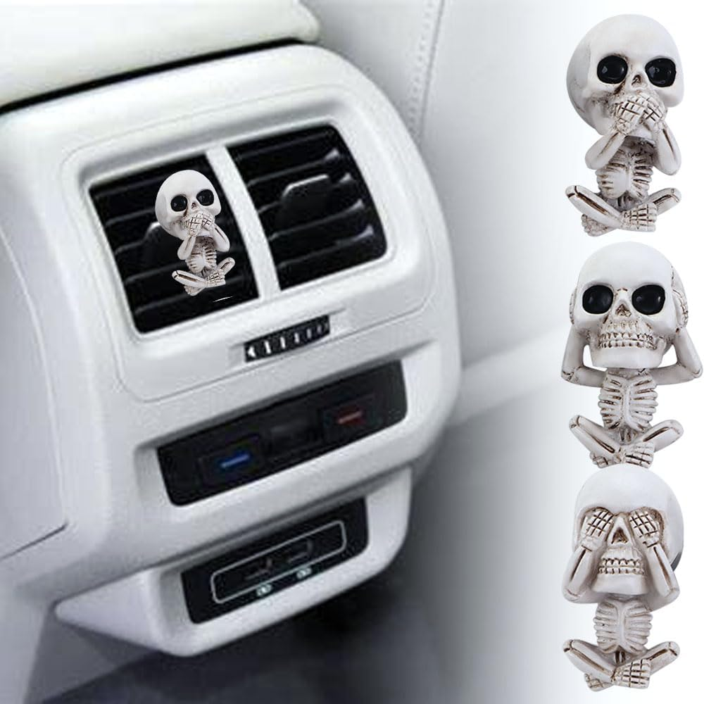 Vctitil 3Pc Car Air Freshener Ghost Head Car Fragrance Ornament Auto Interior Decoration Resin Skeleton Car Air Conditioning Vent Perfume Diffuser