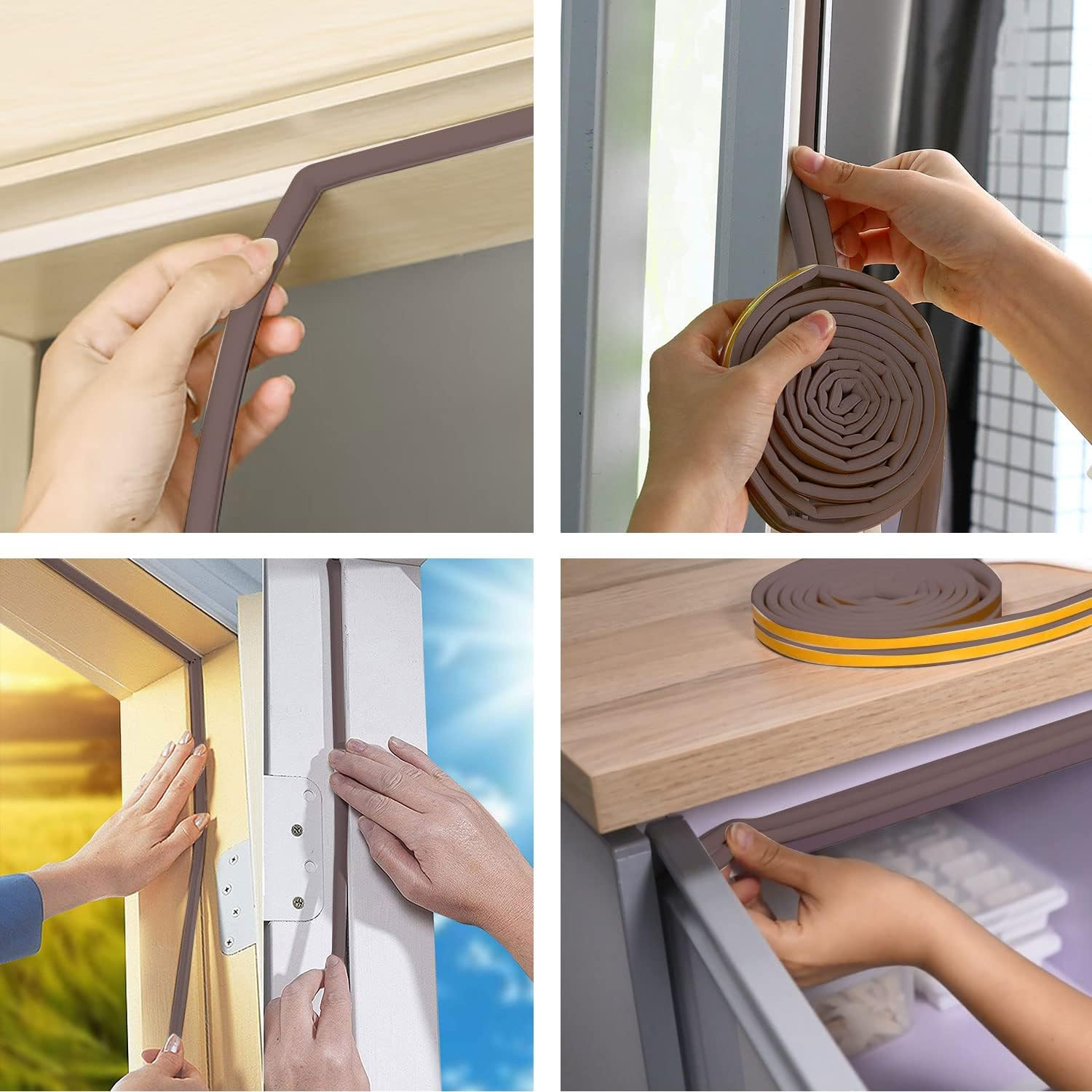 2 Rolls Door Weather Stripping Door Seal Strip Self Adhesive Foam D Type Door Seal Strip for Doors and Windows Gaps 20 Feet Brown image number 3