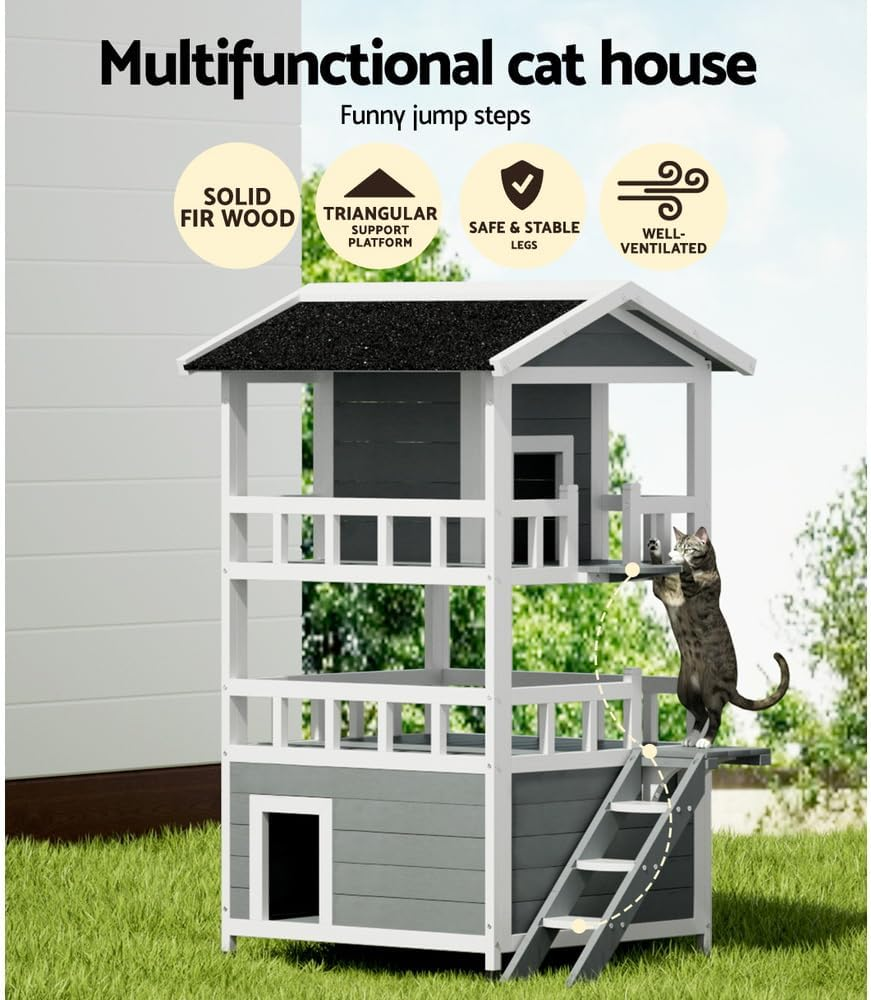 I.Pet 3-Tier Rabbit Hutch Wooden Cat House Cage, Chicken Coop Shelter Outdoor Small Animal Dog Pet Houses Kennel Enclosure Indoor Condo Guinea Pig Kitty, with Roof Weatherproof 2 Escape Doors image number 4