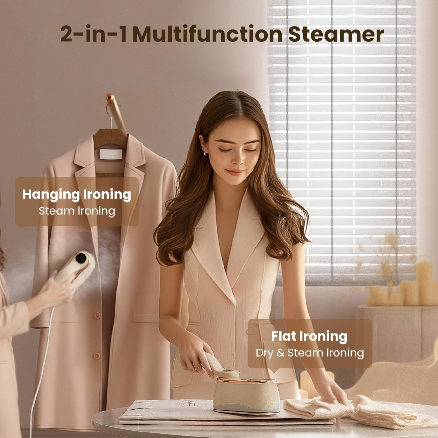 Mitdir Portable Clothes Steamer 175X80Mm Ceramic Glaze Panel Iron LCD 220Ml Water Tank 1200W & 15S Fast Heat up 4-Speed Steamer for Clothes of All Fabrics Dry&Wet Iron for Home Travel Business Trip image number 2