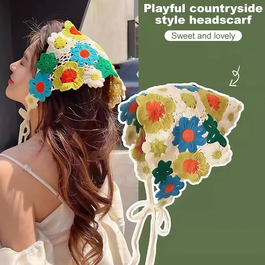 2 Pack Women Boho Headband, Triangle Turban Headband Hair Band, Elastic Hair Turban, Vintage Headband, Triangle Hairband, Handmade Hair Accessories for Girls and Women image number 1