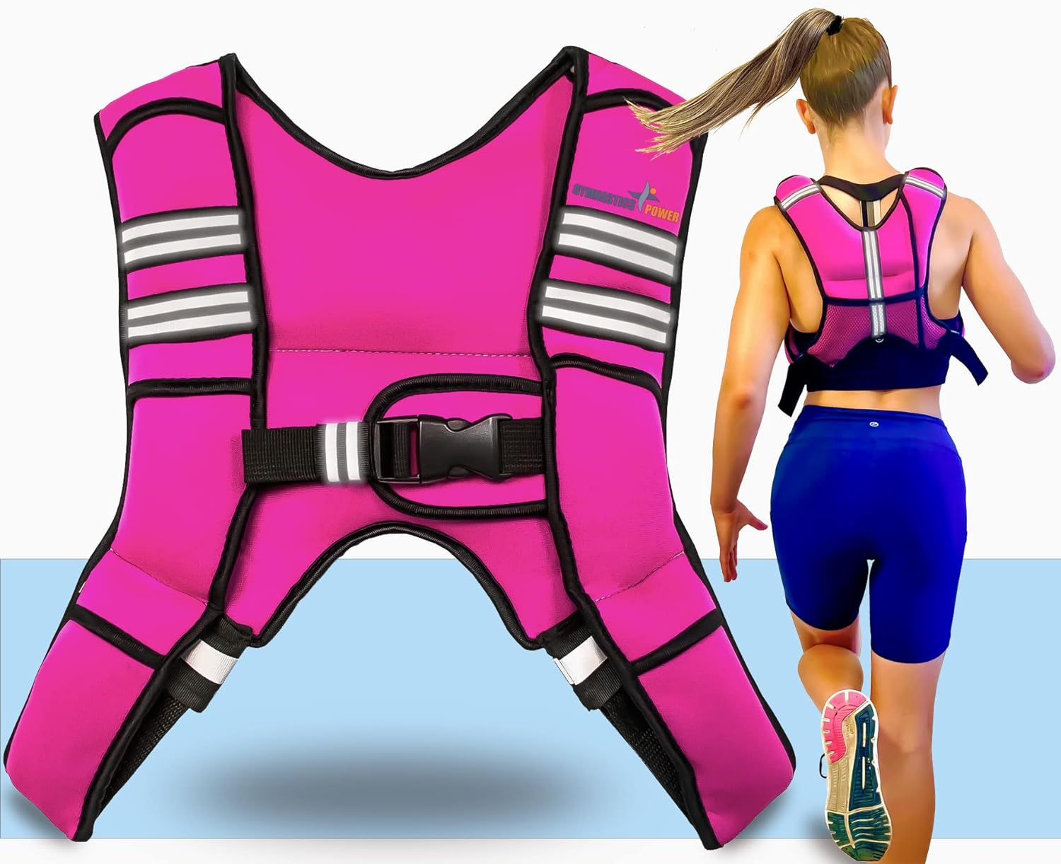 Gymnastics Power Weighted Vest 6 10 12 Lbs - Removable Weights - Machine Washable. Body Weight Vest with Reflective Stripe, Size-Adjustable Workout Equipment for Strength Training, Walking, Jogging, Running for Men Women image number 3